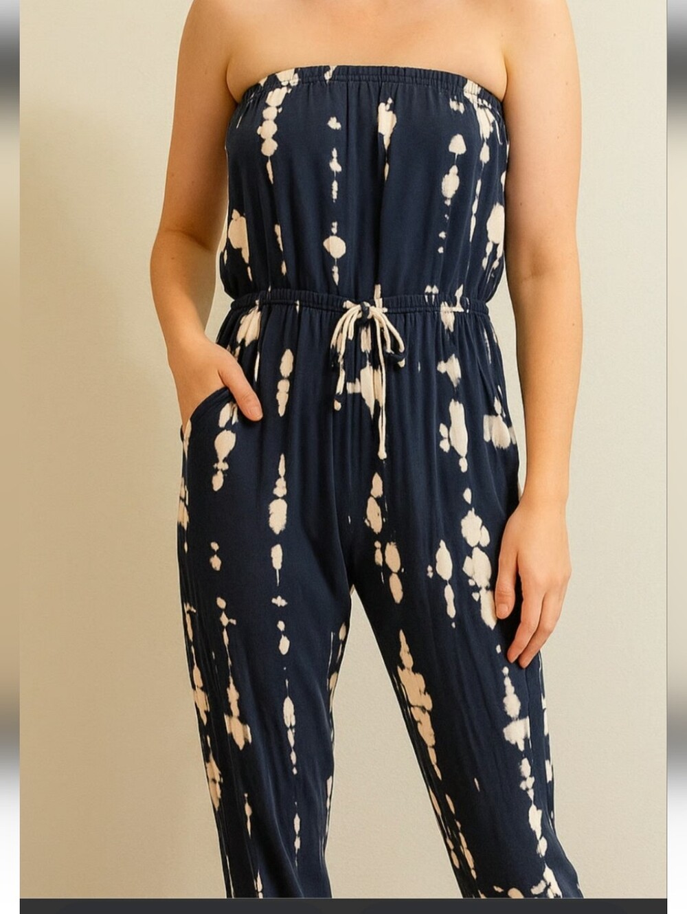 Young Fabulous  & Broke Strapless Navy Tie-Dye Jumpsuit Fabulous!
